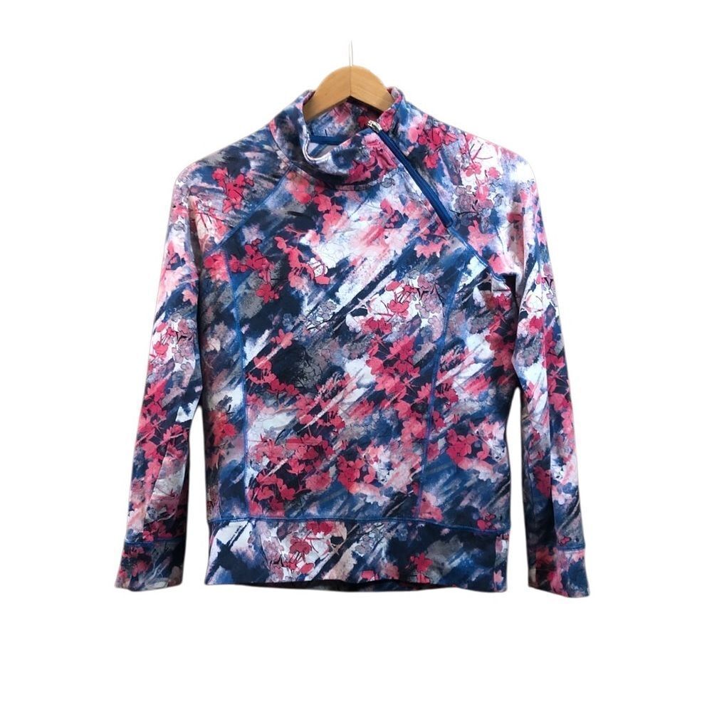 New York & Co Floral Long Sleeve High Neck Side Zipper Athletic Pullover Top XS
